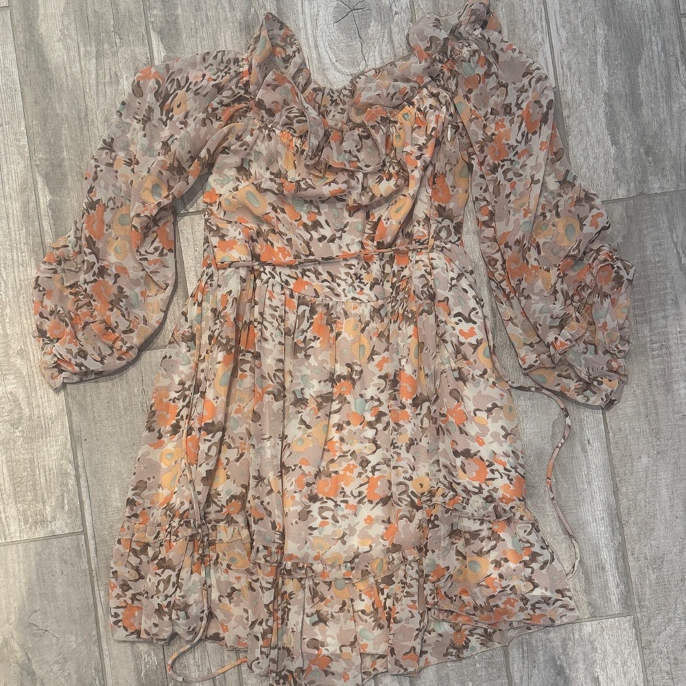 Petal & Pup Kids Floral Dress in Orange and Brown